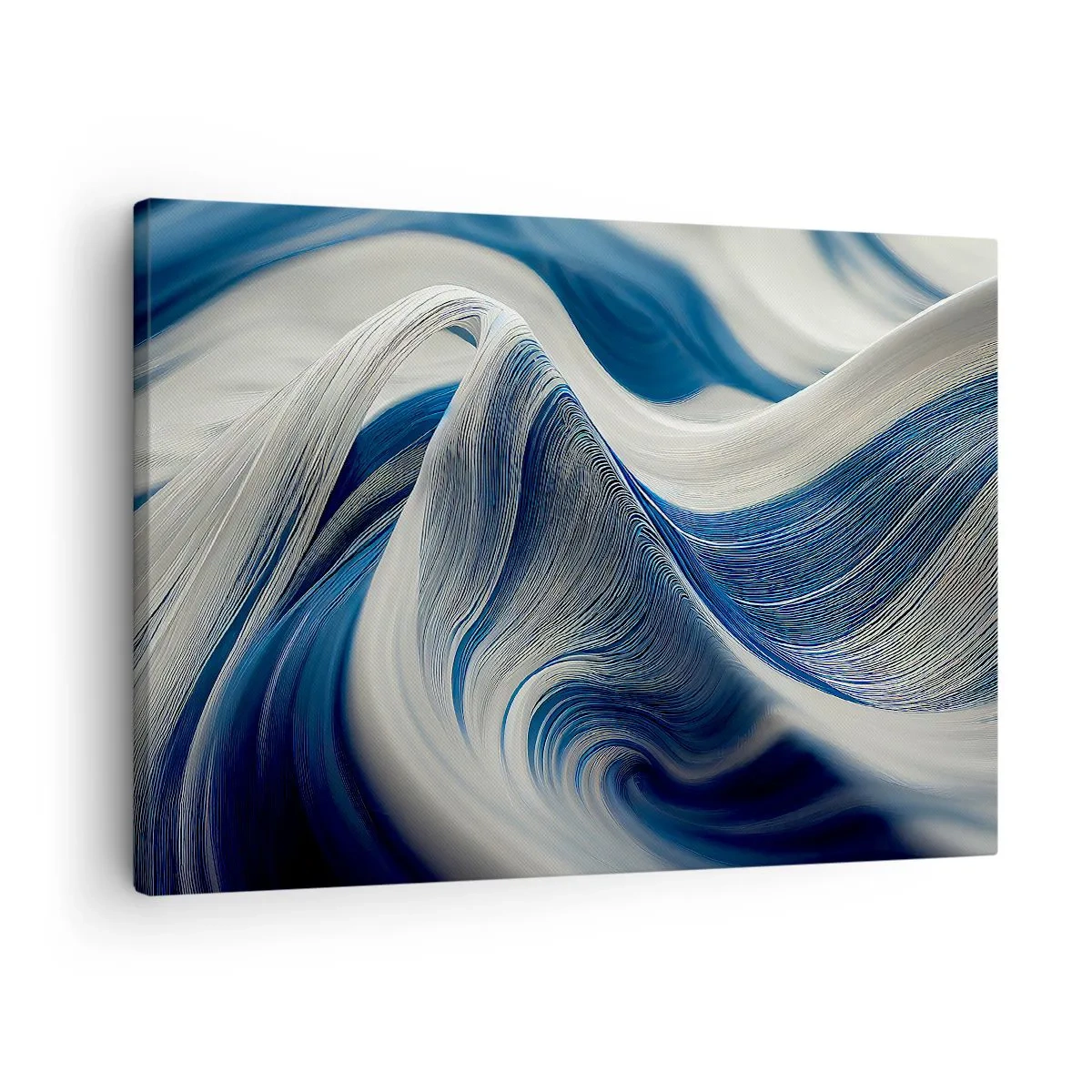 Tablou pe pânză Canvas - Valuri abstracte în nuanțe de albastru și alb - 70x50cm - Fluiditate de albastru și alb - Decorațiune modernă pentru perete pentru living și dormitor ARTTOR