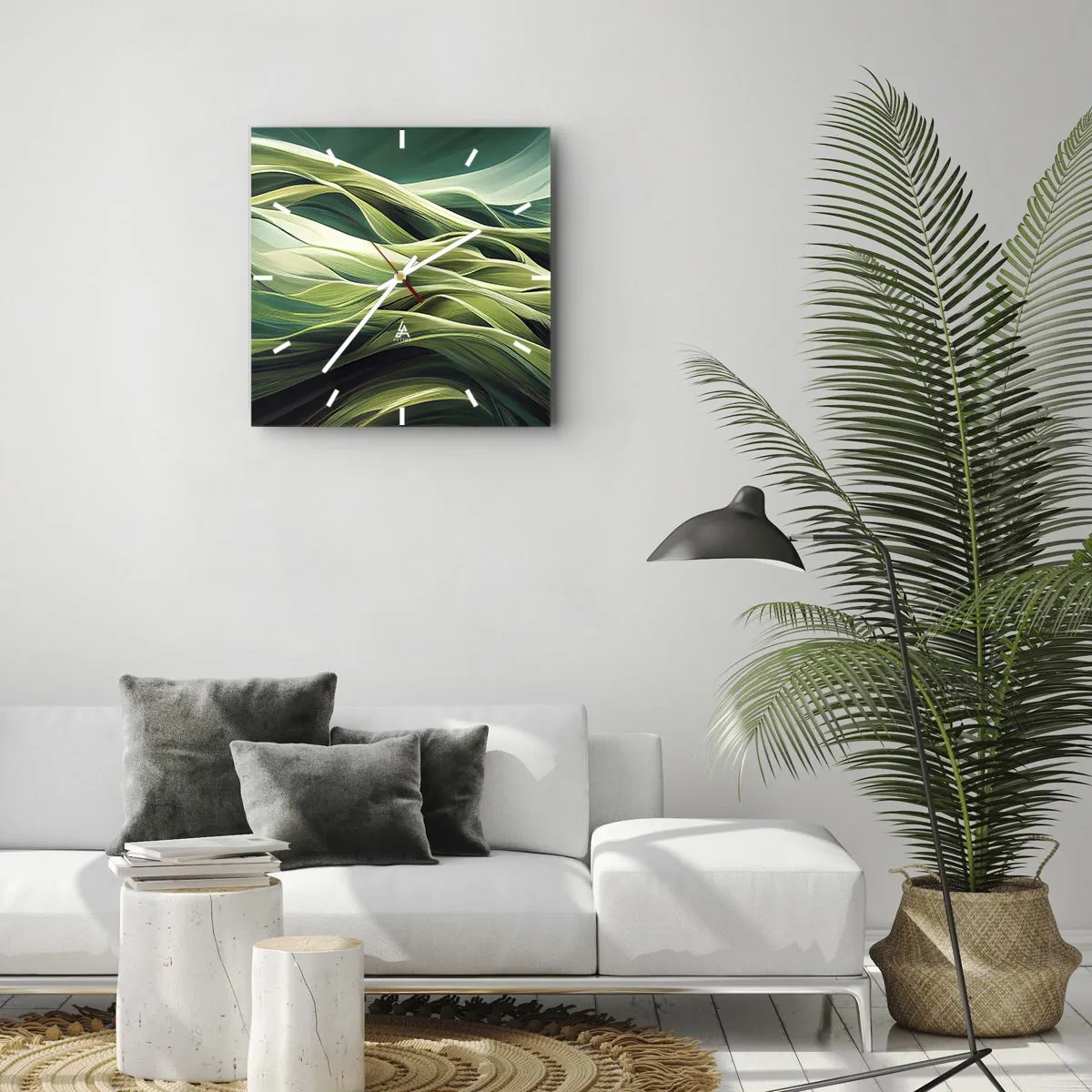 Ceas de perete - Ceas pe sticlă - Un joc abstract de verde - 40x40 cm