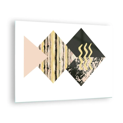 Tablou pe sticlă - Compoziție geometrică abstractă cu triunghiuri și texturi - 70x50cm - Aparent simplu - Decorațiune modernă pentru perete pentru living și dormitor ARTTOR