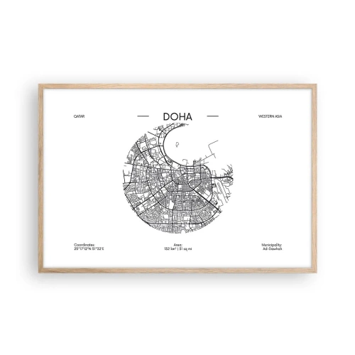 Poster în ramă de stejar deschis - Anatomia orașului Doha - 91x61 cm