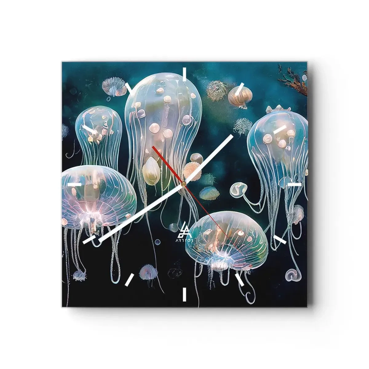 Ceas de perete - Ceas pe sticlă - Balul subacvatic - 30x30 cm