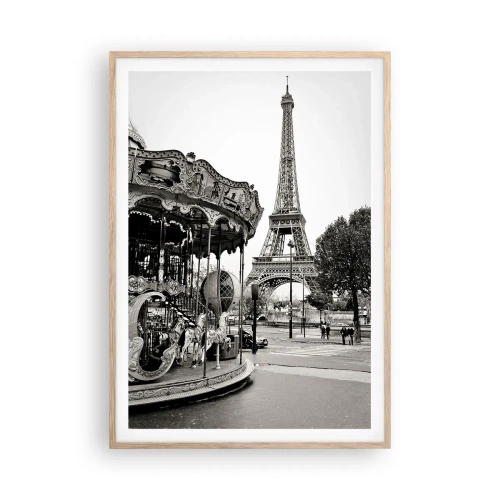 Poster în ramă de stejar deschis - Distracții retro pariziene - 70x100 cm