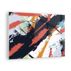 Tablou pe sticlă - Pensule abstracte în culori intense - 70x50cm - Compoziție dinamică - Decorațiune modernă pentru perete pentru living și dormitor ARTTOR