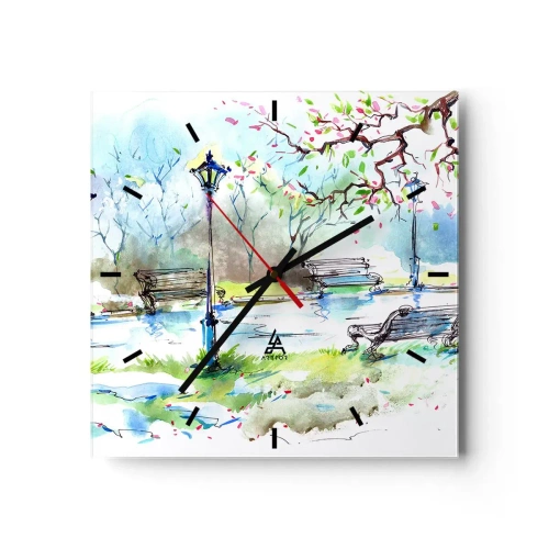 Ceas de perete - Ceas pe sticlă - Magia liniștii din parc - 30x30 cm