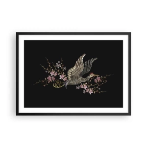 Poster în ramă neagră - Pasăre exotică brodată - 70x50 cm