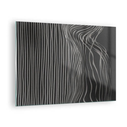 Tablou pe sticlă - Linii delicate într-un aranjament abstract pe un fundal întunecat - 70x50cm - Ritm și accent - Decorațiune modernă pentru perete pentru living și dormitor ARTTOR