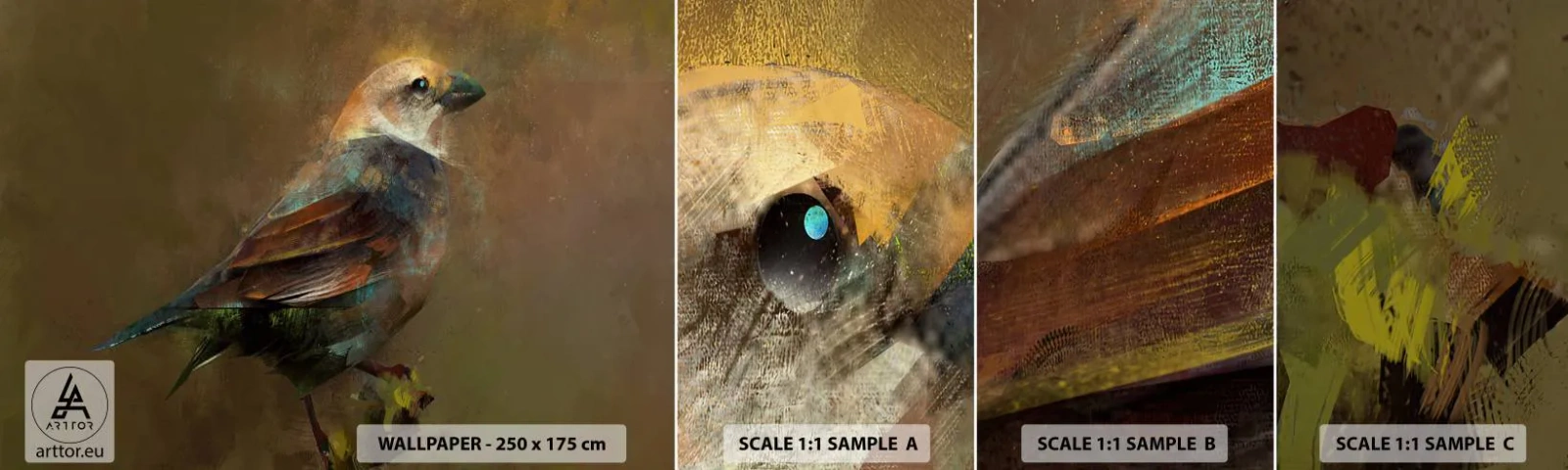 Mostră de Tapet Standard Eco - Vrăbiuță, o pasăre micuță - Abstracția, Pasăre, Natură - 100x30 cm