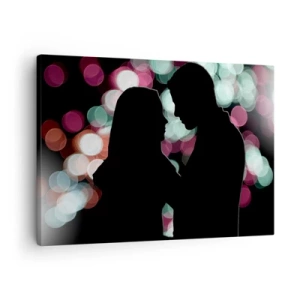 Tablou pe pânză Canvas - Siluete de cuplu pe un fundal de lumini bokeh colorate - 70x50cm - Da! - Decorațiune modernă pentru perete pentru living și dormitor ARTTOR