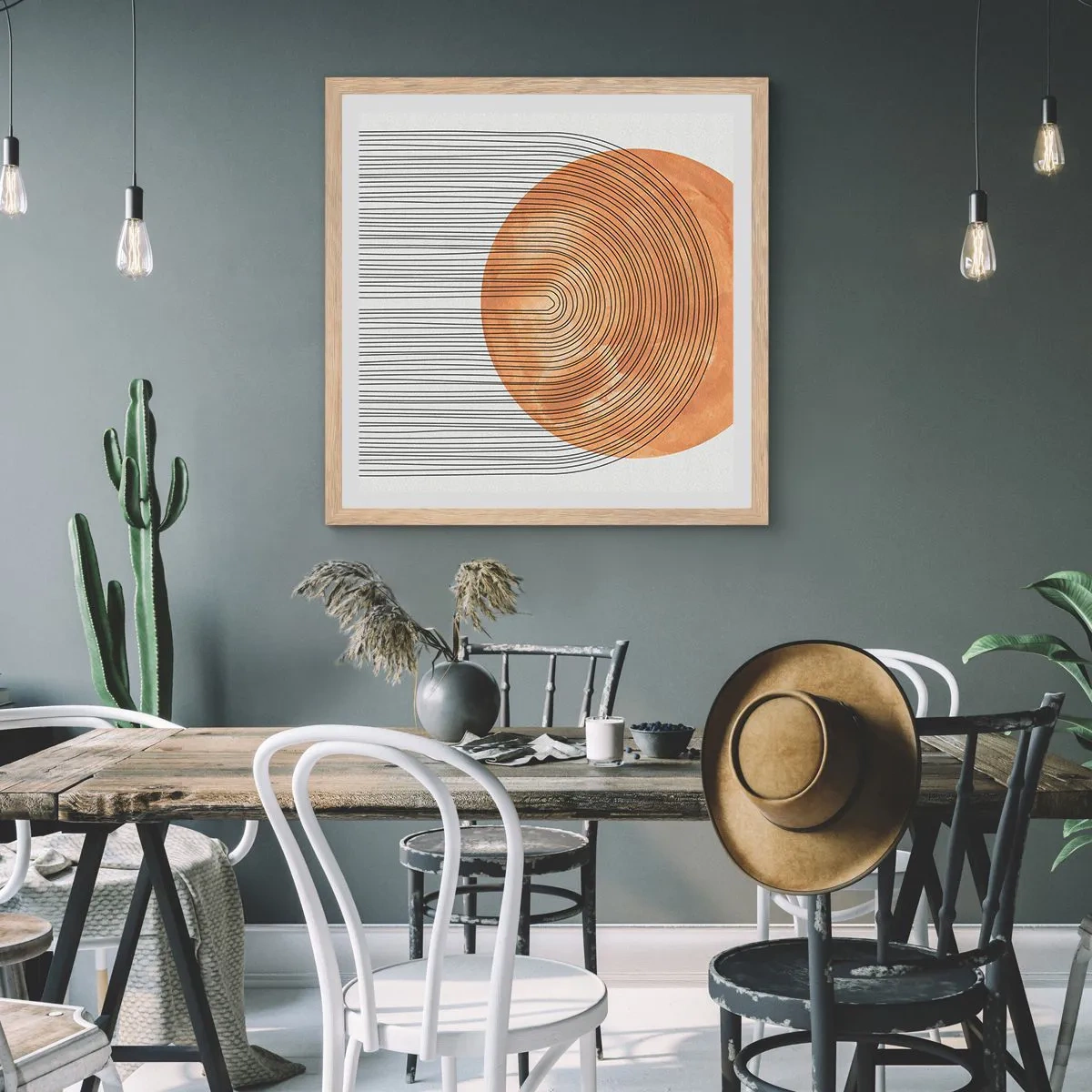 Poster în ramă de stejar deschis - Compoziția solară - 40x40 cm