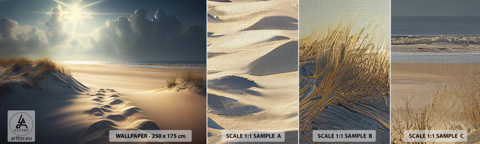 Mostră tapet Premium Canvas - Peisaj liniștitor - Dunele, plajă, Ocean - 100x30 cm