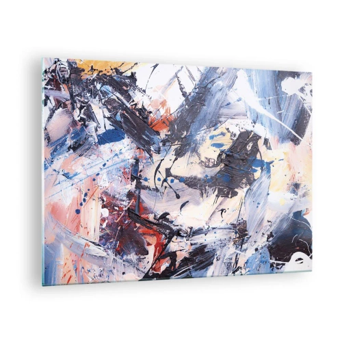 Tablou pe sticlă - Pictură abstractă în culori intense - 70x50cm - Dansul nebun al abstracției - Decorațiune modernă pentru perete pentru living și dormitor ARTTOR