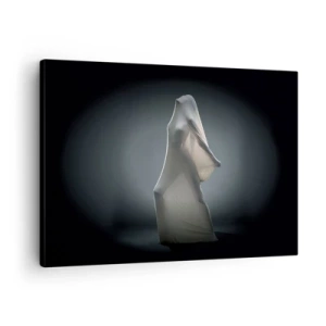 Tablou pe pânză Canvas - O figură în material textil alb pe un fundal întunecat - 70x50cm - Dorințe ascunse - Decorațiune modernă pentru perete pentru living și dormitor ARTTOR