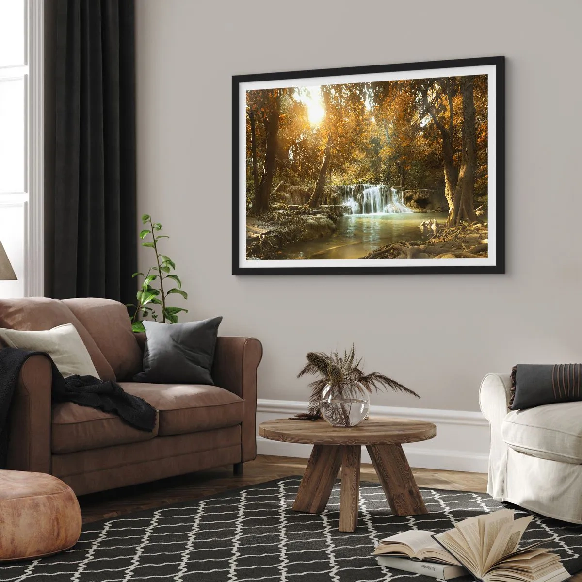 Poster în ramă neagră - Cascadă în parc - 70x50 cm