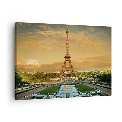 Tablou pe pânză Canvas - Turnul Eiffel din Paris la apus - 70x50cm - Simbolul Parisului - Decorațiune modernă pentru perete pentru living și dormitor ARTTOR