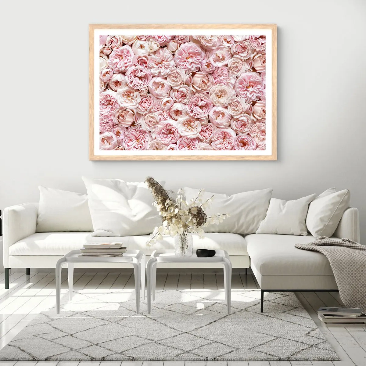 Poster în ramă de stejar deschis - Presărat cu trandafiri - 50x40 cm