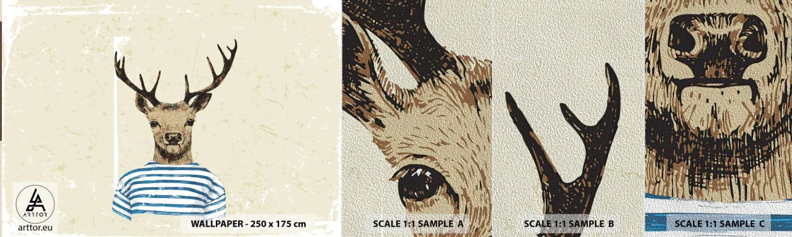 Mostră tapet Premium Sand - Pentru că îmi plac cămășile cu dungi! - Abstracția, Cerb, Bucată - 100x30 cm