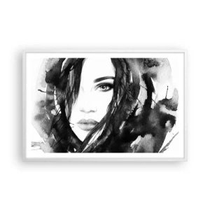 Poster în ramă albă - Studiu unei dame în alb și negru - 91x61 cm