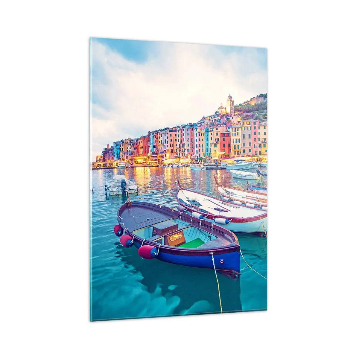 Tablou pe sticlă - O seară plină de culoare în port - 50x70 cm