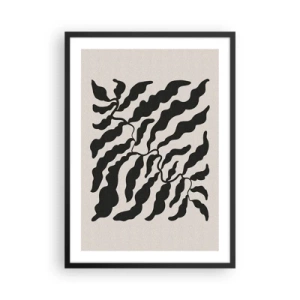 Poster în ramă neagră - Compoziție vegetală abstractă în negru pe fundal bej - 50x70cm - Natura pătratului - Decorațiune modernă pentru perete pentru living și dormitor ARTTOR
