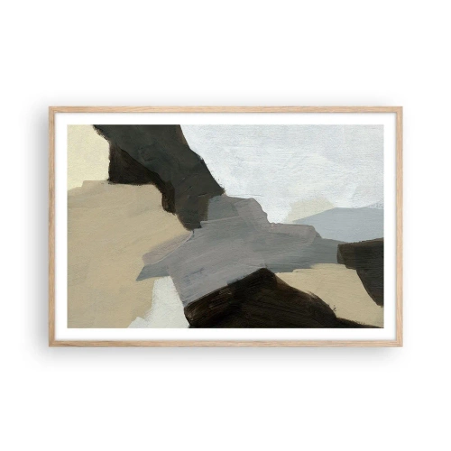 Poster în ramă de stejar deschis - Abstracție: despărțirile griului - 91x61 cm
