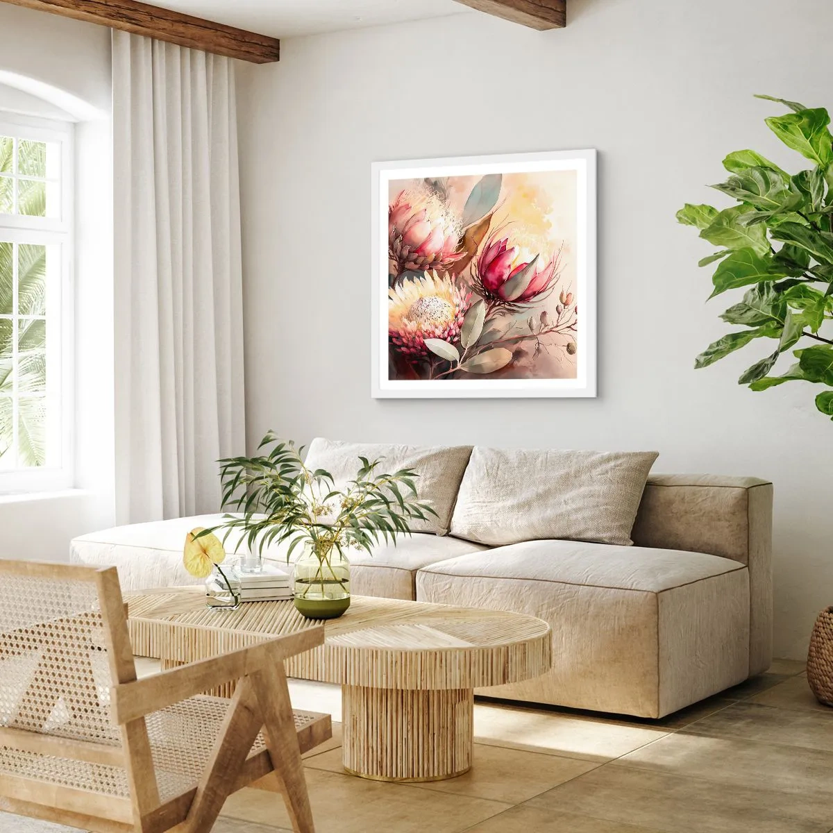 Poster în ramă albă - Profil și en face - 60x60 cm