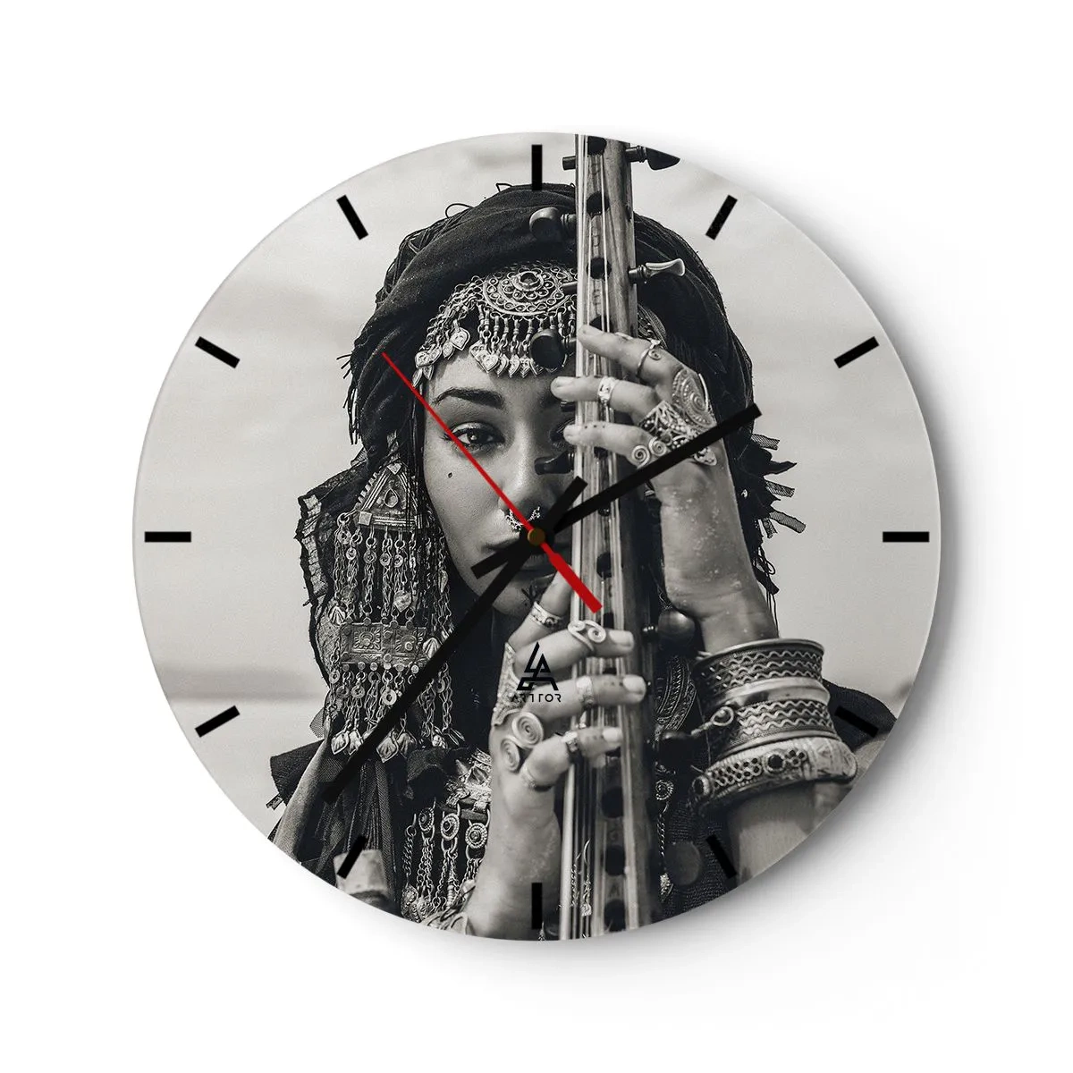 Ceas de perete - Ceas pe sticlă - Două păsări cuibărite împreună pe o creangă pe un fundal roz - 30x30cm - Muzica orientală în sine - Decorațiune modernă pentru perete pentru living, bucătărie și dormitor ARTTOR