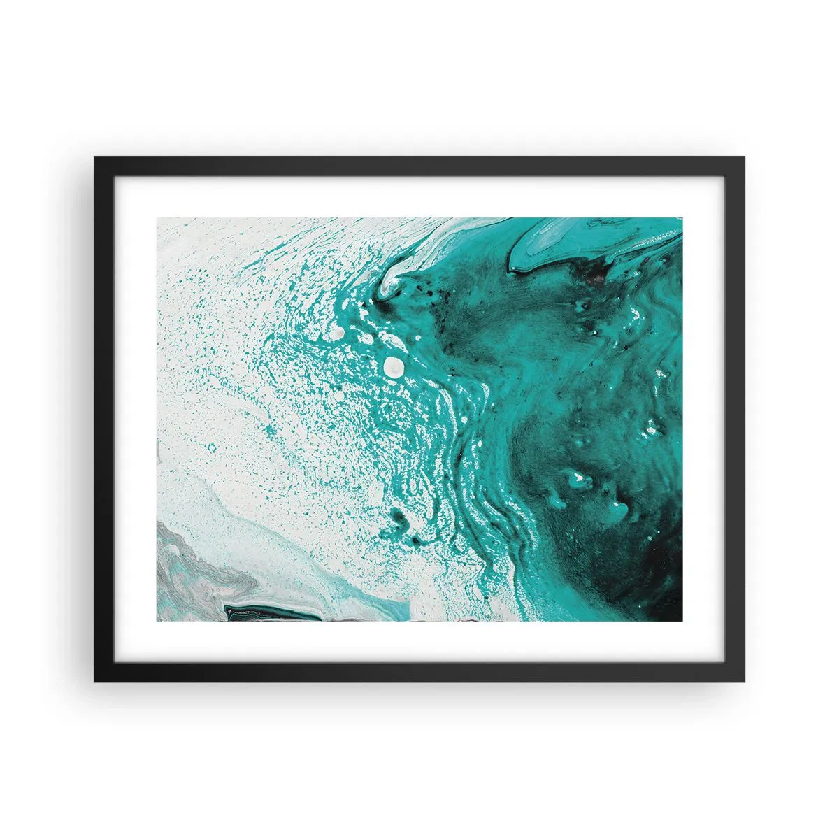 Poster în ramă neagră - Dizolvându-se în alb și turcoaz - 50x40 cm