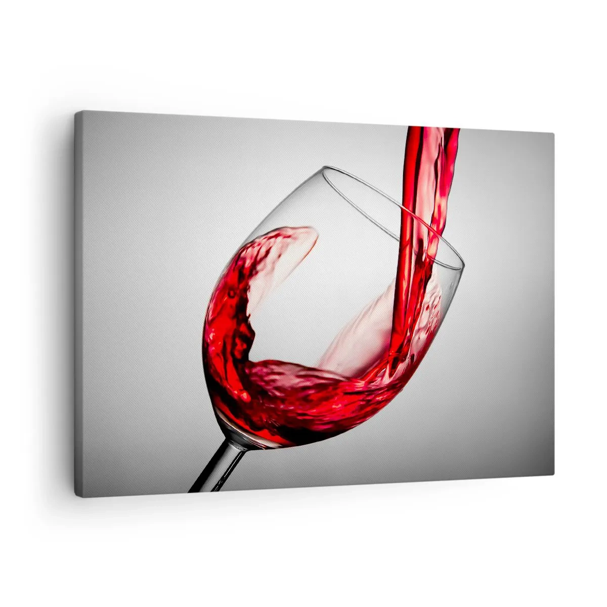 Tablou pe pânză Canvas - Un pahar de vin roșu turnat pe un fundal deschis la culoare - 70x50cm - Culoare - mișcare - sunet - Decorațiune modernă pentru perete pentru living și dormitor ARTTOR