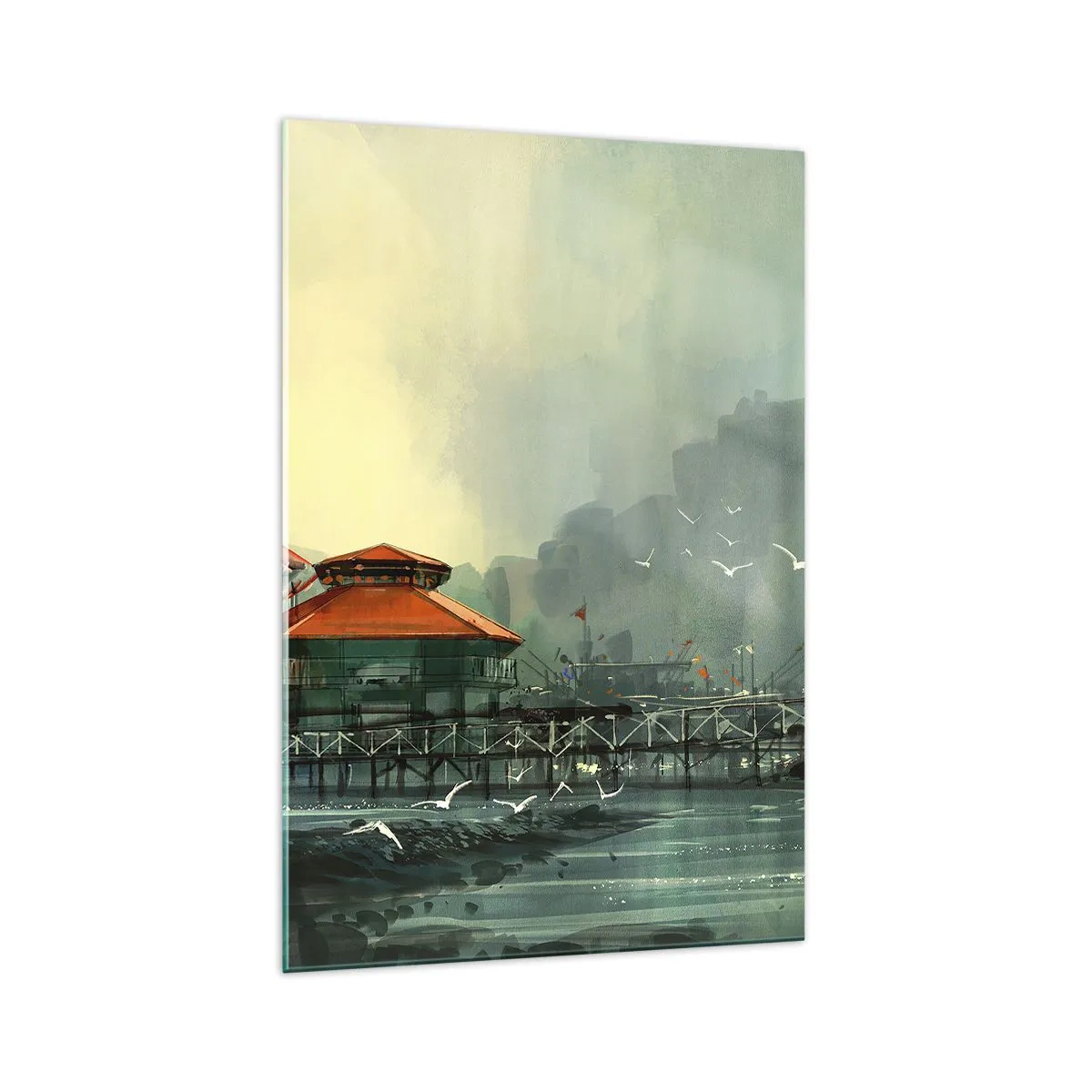 Tablou pe sticlă - O zi ploioasă în port - 70x100 cm