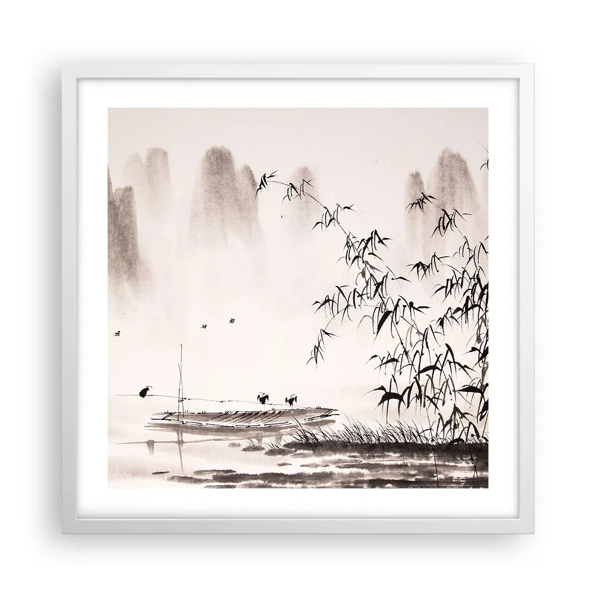 Poster în ramă albă - Liniștea câmpurilor de orez - 50x50 cm