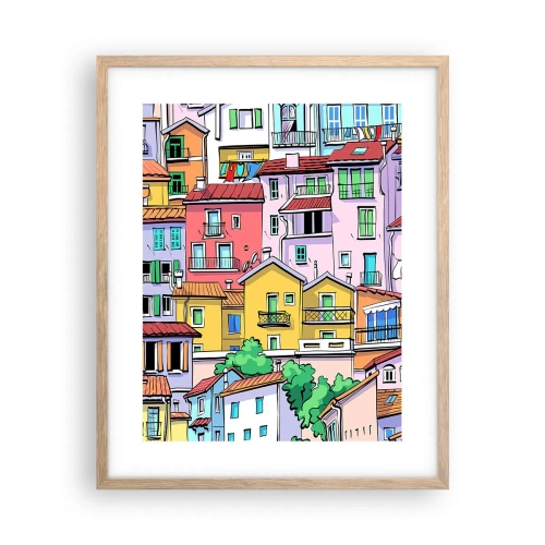Poster în ramă de stejar deschis - Oraș vesel - 40x50 cm