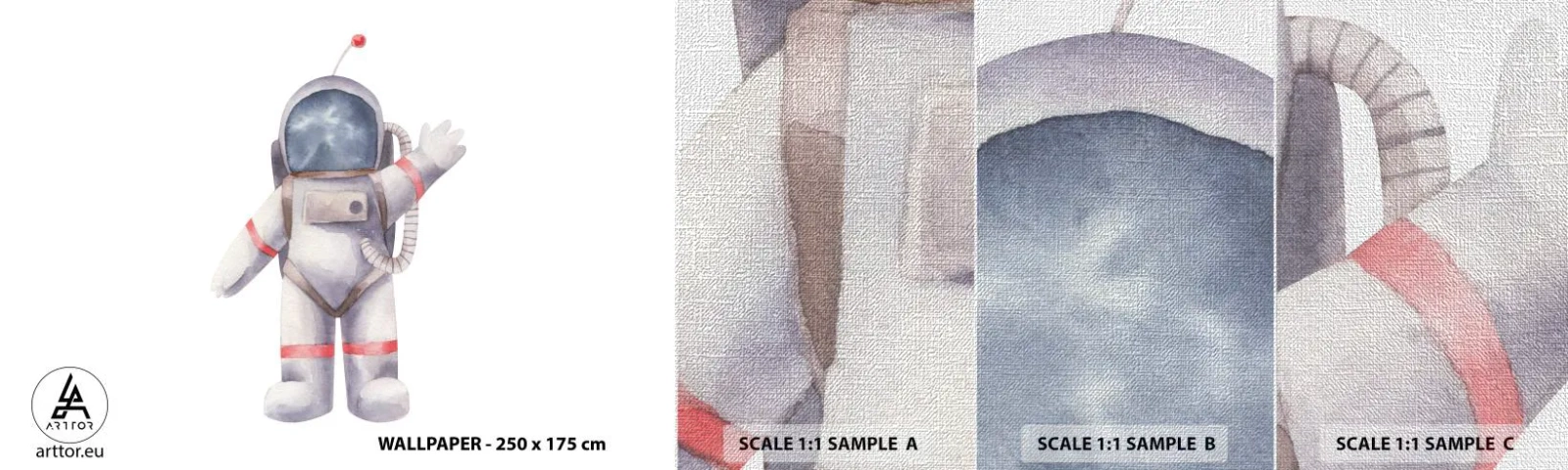 Mostră tapet Premium Canvas - Pe curând! - Astronaut, Pentru copii, Minimalism - 100x30 cm