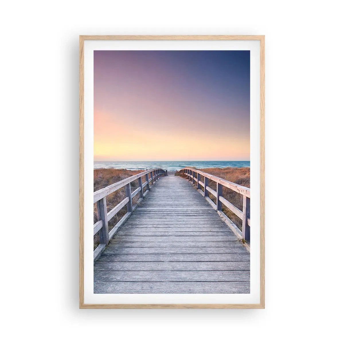 Poster în ramă de stejar deschis - Aurora baltică de seară - 61x91 cm