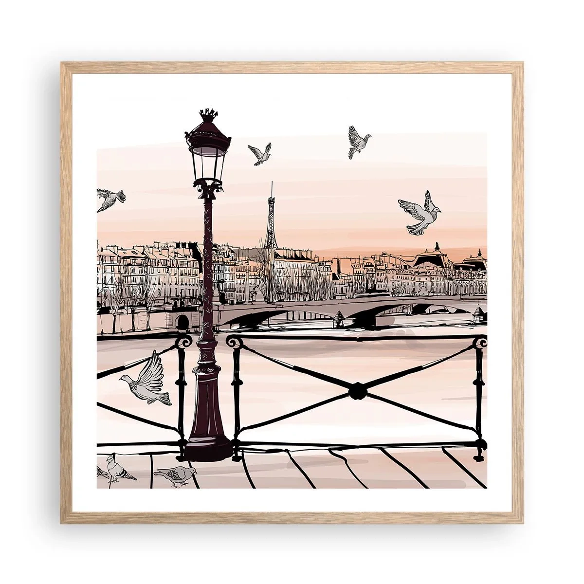 Poster în ramă de stejar deschis - Deasupra acoperișurilor Parisului - 60x60 cm
