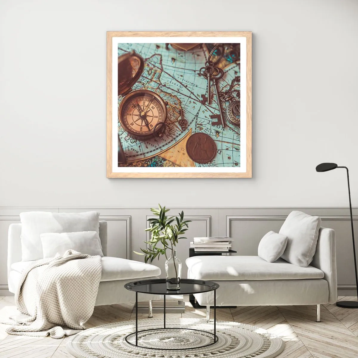 Poster în ramă de stejar deschis - Pentru aventurierul din tine - 60x60 cm