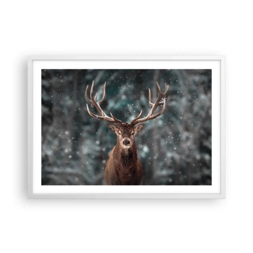 Poster în ramă albă - Regele pădurii a fost încoronat - 70x50 cm