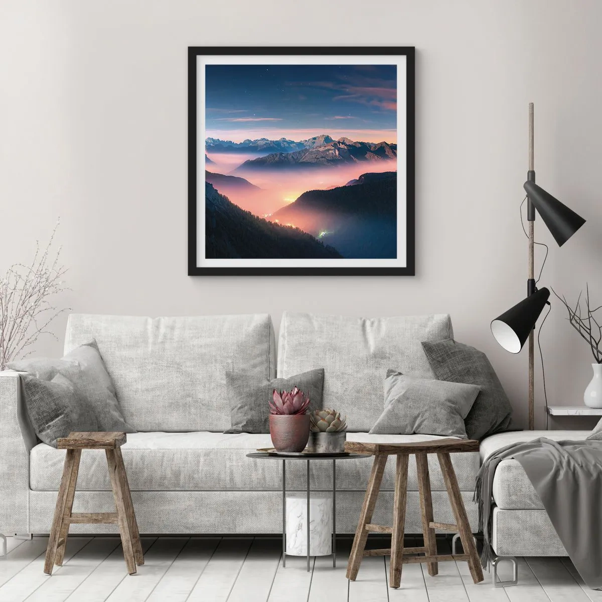 Poster în ramă neagră - Lumină în văi - 30x30 cm