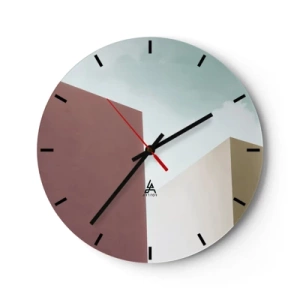 Ceas de perete - Ceas pe sticlă - Arhitectură minimalistă cu forme geometrice - 30x30cm - Geometria unei veri însorite - Decorațiune modernă pentru perete pentru living, bucătărie și dormitor ARTTOR