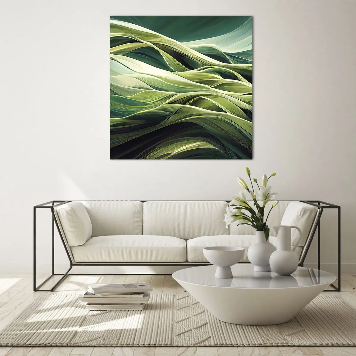 Tablou pe sticlă - Un joc abstract de verde - 70x70 cm