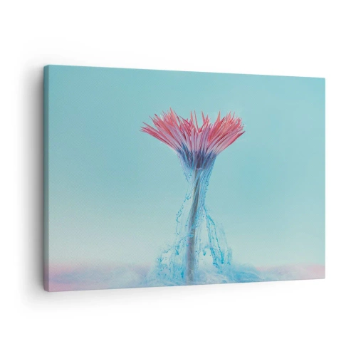 Tablou pe pânză Canvas - O floare roz și albastră într-un aranjament artistic pe un fundal pastel - 70x50cm - Într-o unduire revigorantă - Decorațiune modernă pentru perete pentru living și dormitor ARTTOR