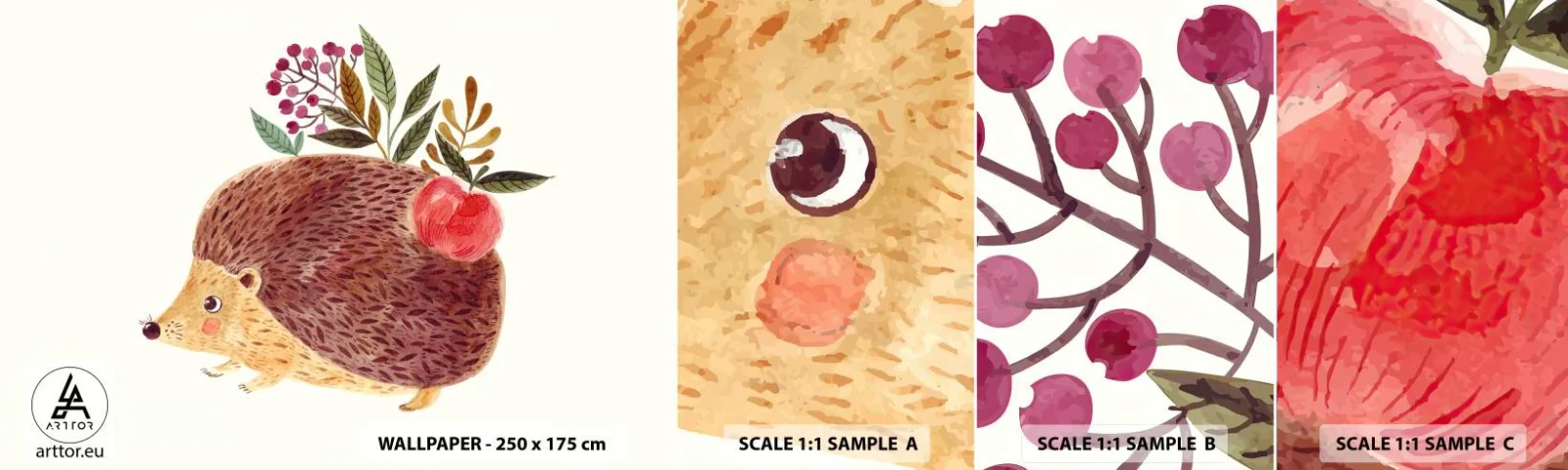 Mostră tapet autocolant Deluxe Sticker - Și tu deja mă placi - Arici, Pentru copii, Camera copiilor - 100x30 cm