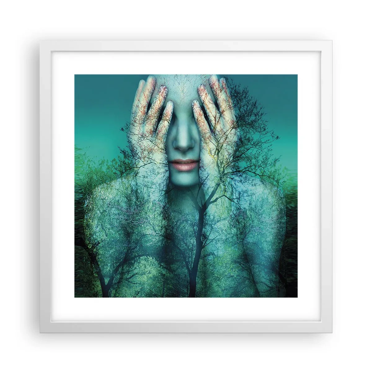 Poster în ramă albă - Scufundată în albastru - 40x40 cm