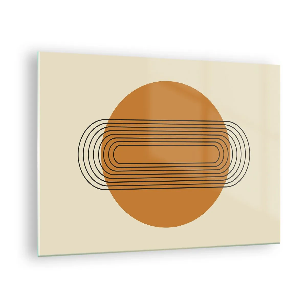 Tablou pe sticlă - Abstracție geometrică cu cercuri și linii - 70x50cm - Planul perfect - Decorațiune modernă pentru perete pentru living și dormitor ARTTOR