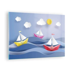 Tablou pe sticlă - O, ce frumos e să te legăni în valuri - 70x50cm - Ah, ce plăcut e să te legeni printre valuri - Decorațiune modernă pentru perete pentru living și dormitor ARTTOR