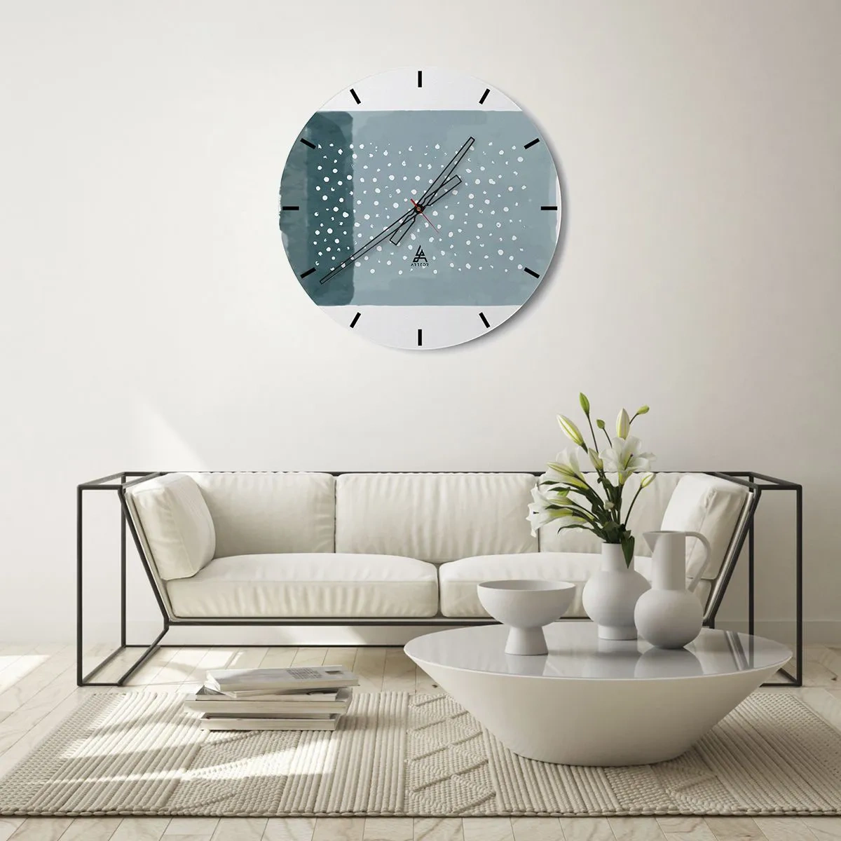 Ceas de perete - Ceas pe sticlă - O compoziție modernă cu puncte pe un fundal în nuanțe de albastru - 30x30cm - Crescute pe albastru - Decorațiune modernă pentru perete pentru living, bucătărie și dormitor ARTTOR