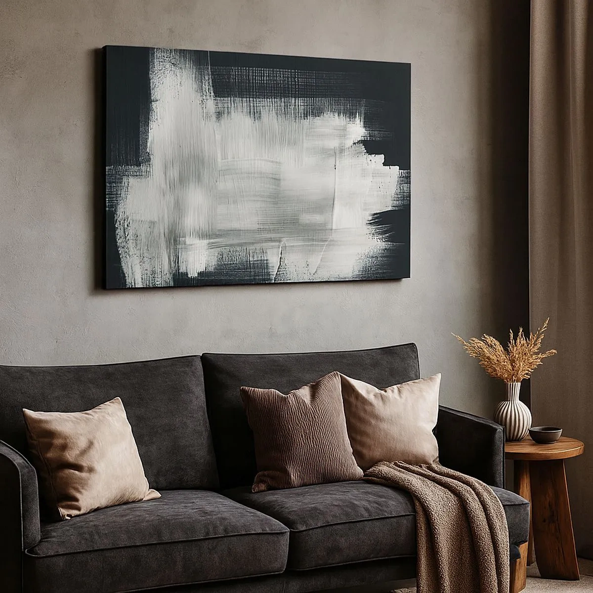 Tablou pe pânză Canvas - Linii abstracte albe pe un fundal întunecat - 70x50cm - Țesut vertical și orizontal - Decorațiune modernă pentru perete pentru living și dormitor ARTTOR
