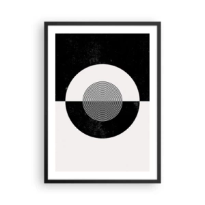 Poster în ramă neagră - Model geometric în alb și negru cu un cerc concentric - 50x70cm - Armonie în alb și negru - Decorațiune modernă pentru perete pentru living și dormitor ARTTOR
