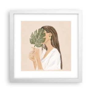 Poster în ramă albă - Portret misterios cu un evantai - 30x30 cm