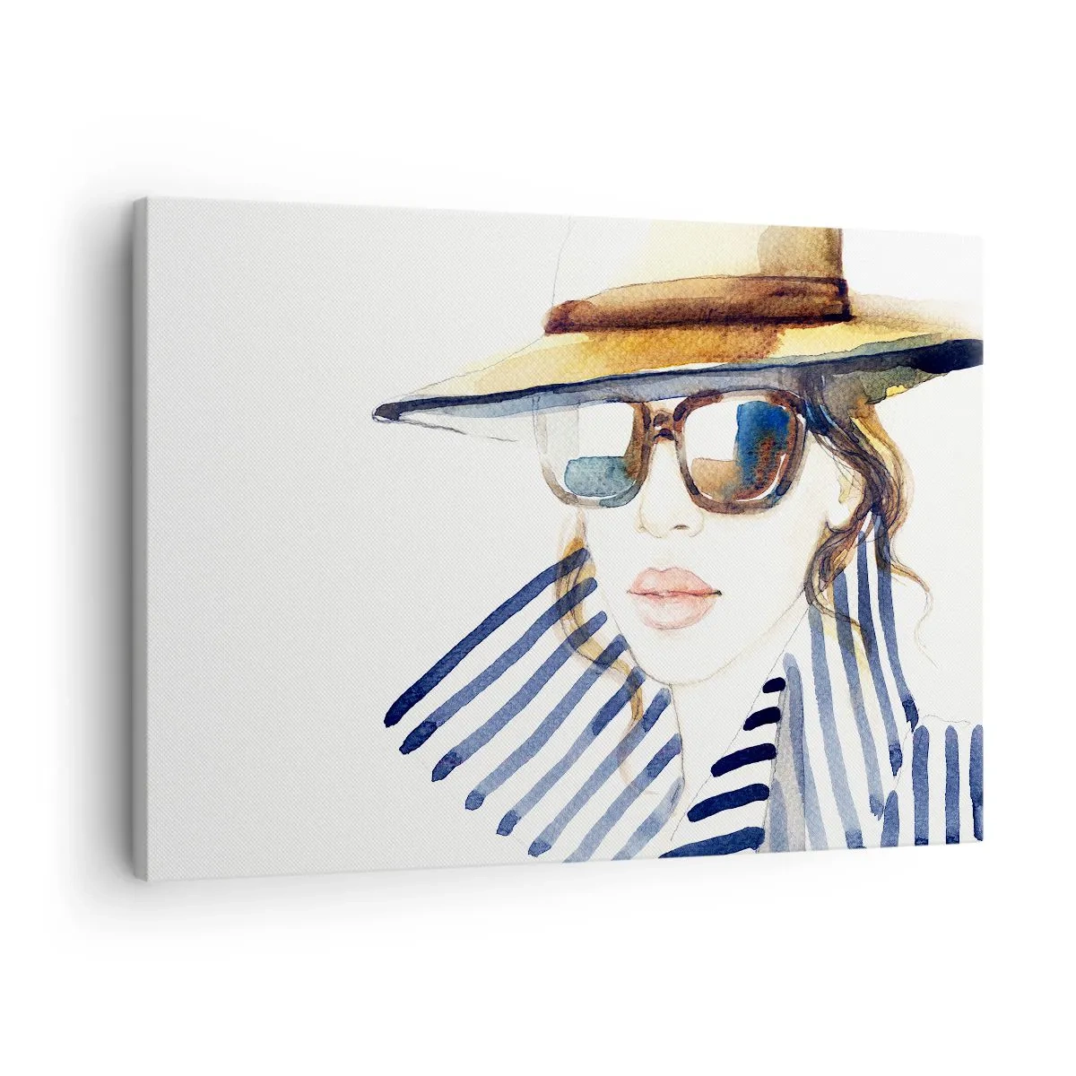 Tablou pe pânză Canvas - Portretul unei femei cu pălărie și ochelari de soare - 70x50cm - Bun venit la Florida! - Decorațiune modernă pentru perete pentru living și dormitor ARTTOR