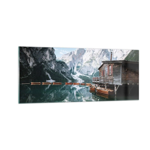 Tablou pe sticlă - Dimineață cristalină de munte - 100x40 cm